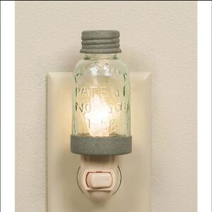NEW! Farmhouse Mini Glass Mason Jar Night Light Country Barn Roof Galvanized